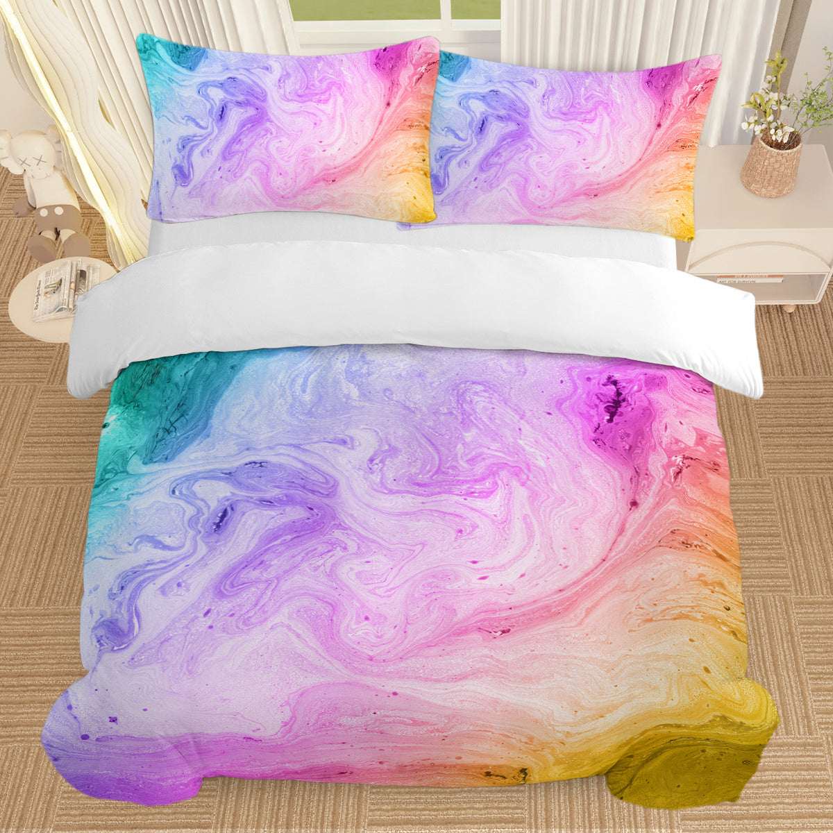 US & UK Local Girly Duvet Cover Rainbow Glitter Ombre Bedding Sets 3 Pcs Chic  Purple Blue Green Pastel Bed Spreads Sparkle Quilt Cover Set With 2 Pillow Shams