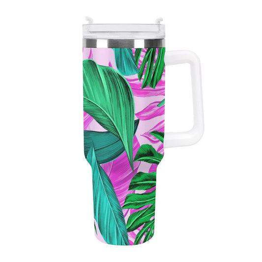 PHDT00466 POD US Local Tumbler 40 oz Large Capacity Car Cup Tropical, Monstera, Pink
