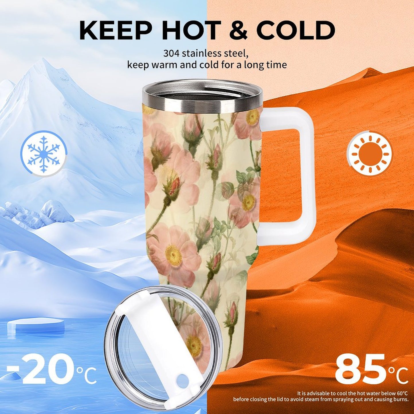 PHDT00118 POD US Local Tumbler 40 oz Large Capacity Car Cup Flowers