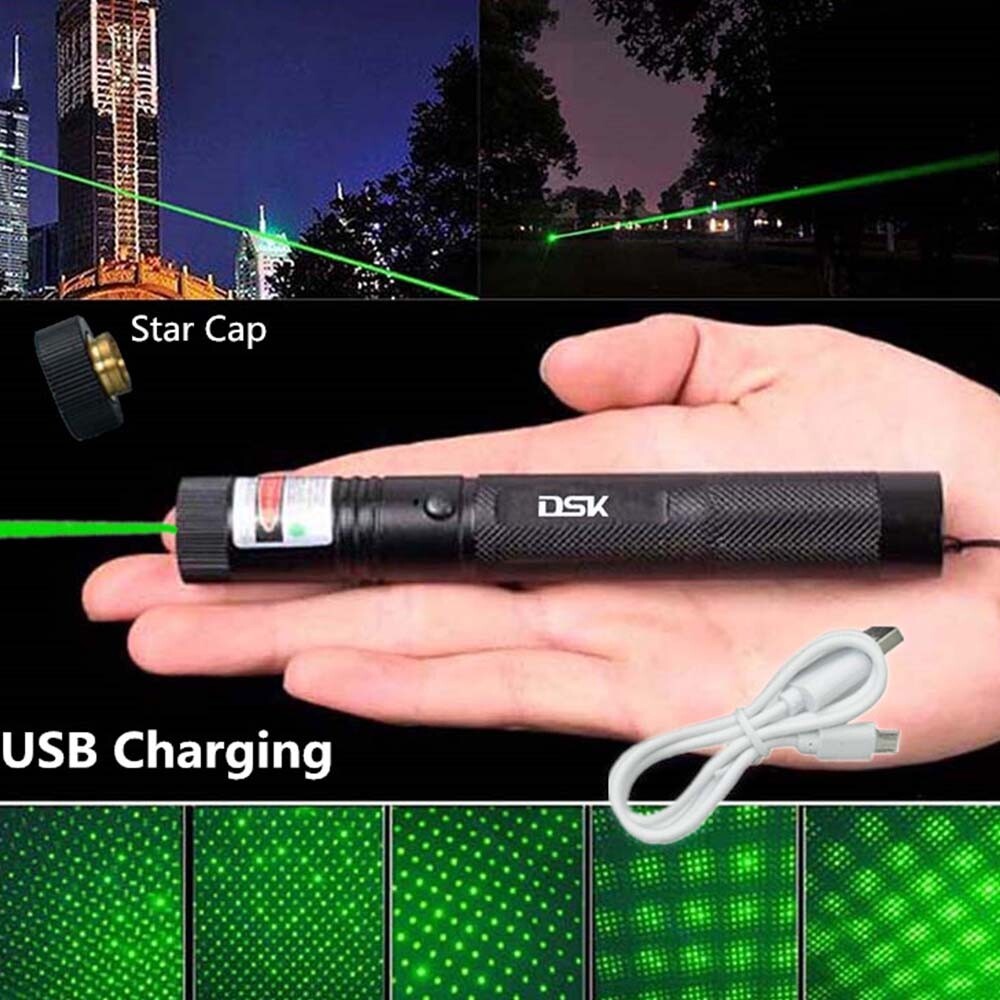 US Local USB Rechargeable Green Laser Pointer Pen Light 990Miles 532NM Astronomy Visible Beam Light 1mw Flashlight