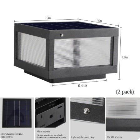 US Local 12 Black Solar Powered LED Post Cap Light, Modern Outdoor LED Fence Light For Pathways, Decks, And Patios  2-Pack
