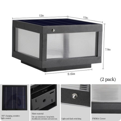 US Local 12 Black Solar Powered LED Post Cap Light, Modern Outdoor LED Fence Light For Pathways, Decks, And Patios  2-Pack