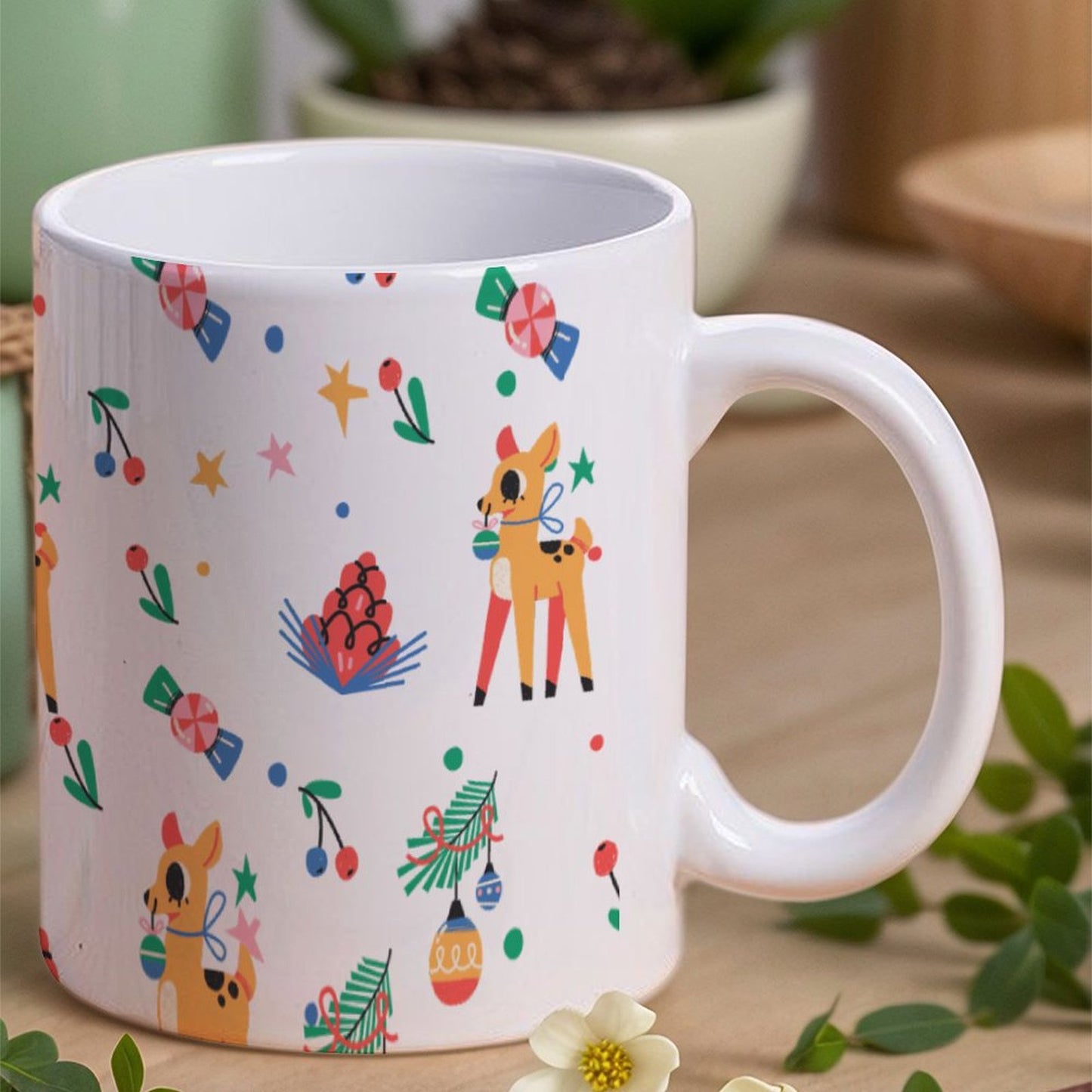 POD US Local White mug with full print, Christmas Deer 0014
