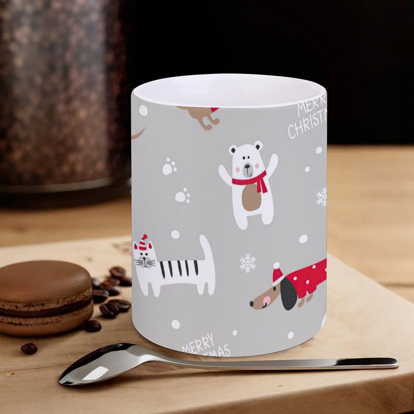POD US Local White mug with full print, Christmas Pets 0103
