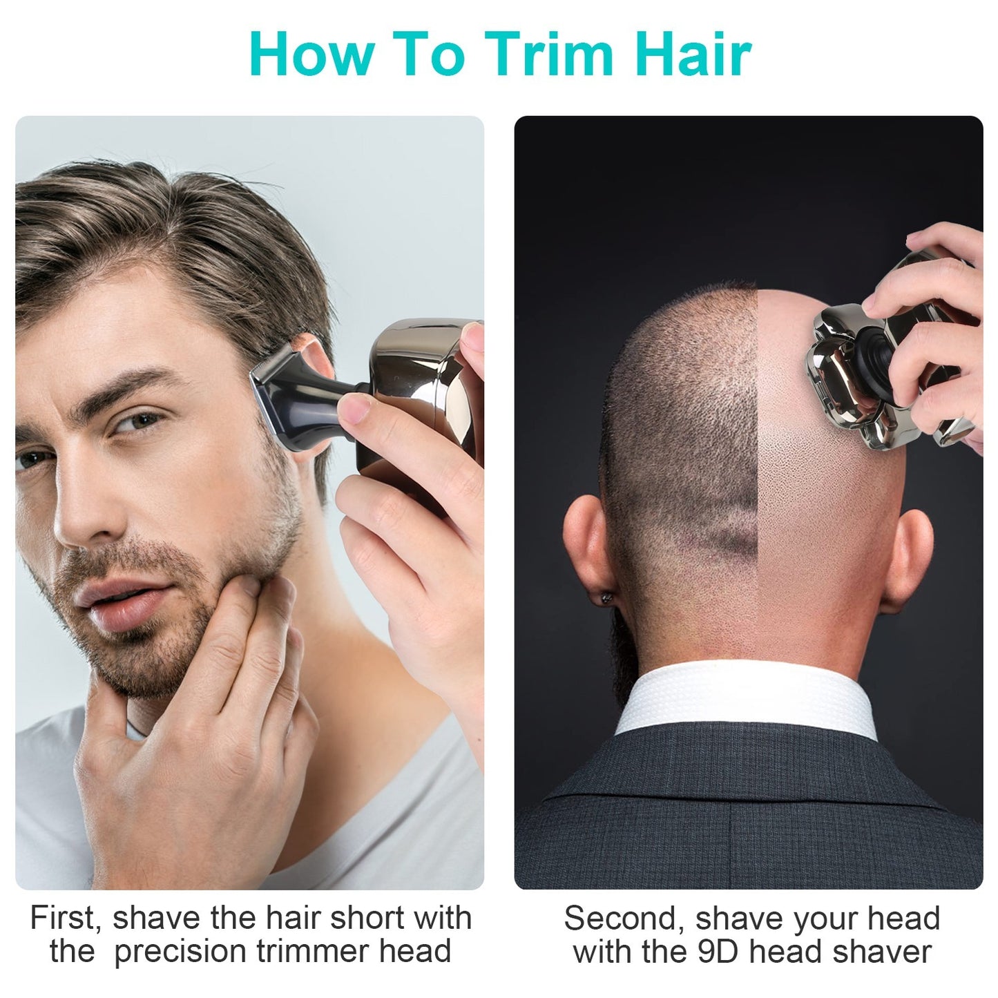 US Local 1Pc 6 In 1 9D Electric Head Shaver For Men Cordless Rechargeable Wet Dry Razor With LED Display Travel Lock Stall Protection Cleaning Reminder