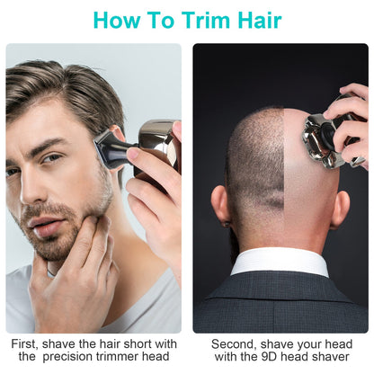 US Local 1Pc 6 In 1 9D Electric Head Shaver For Men Cordless Rechargeable Wet Dry Razor With LED Display Travel Lock Stall Protection Cleaning Reminder