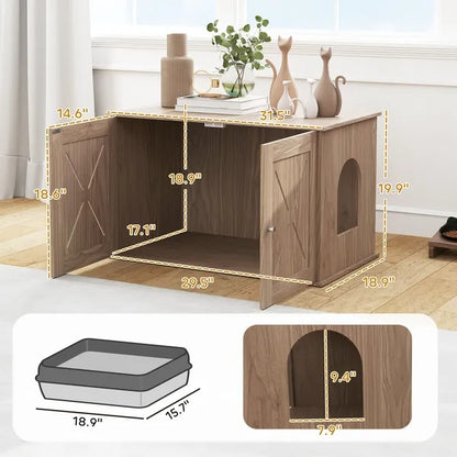 US Local Hidden Cat Litter Box Enclosure With Ventilated Door, Cat Hole, Cat Washroom, Indoor Cat House, Walnut