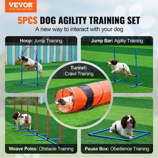 US Local VEVOR Dog Agility Training Equipment 5 PCS Set Upgrade W Hurdles Extended Tunnel
