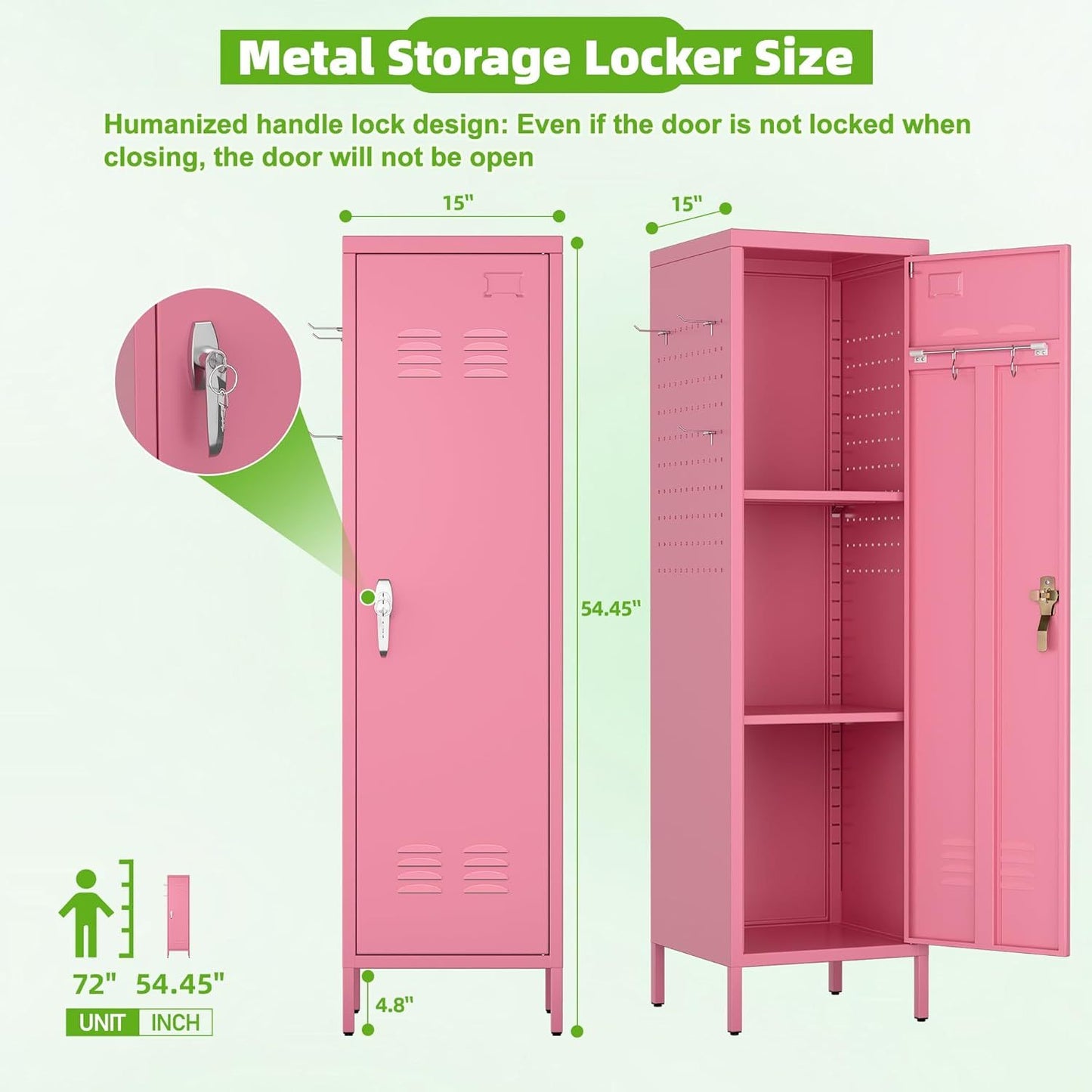 US Local Aobabo Metal Metal Storage Locker For Employees, Lockable 1 Door With Towel Rack And 2 Side Pegboards With Hooks For School Office Gym Home, Assembly Required Pink