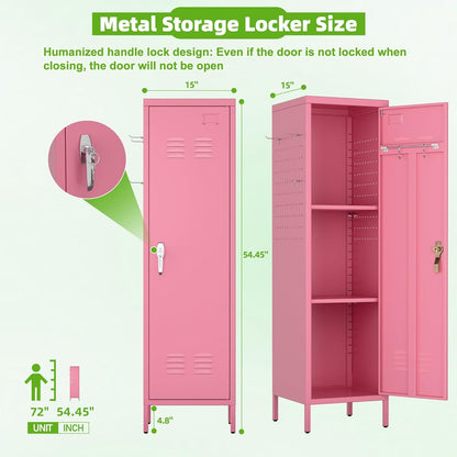 US Local Aobabo Metal Metal Storage Locker For Employees, Lockable 1 Door With Towel Rack And 2 Side Pegboards With Hooks For School Office Gym Home, Assembly Required Pink
