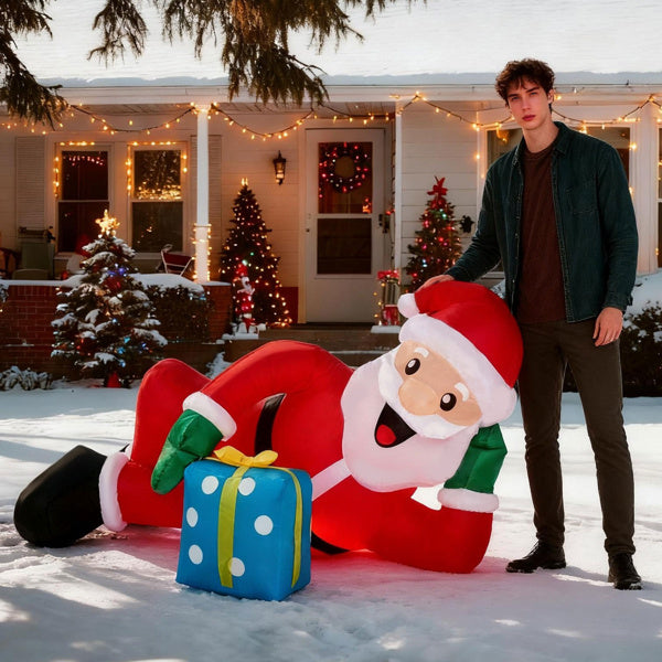 US Local 7FT Lighted Christmas Inflatable Decoration, Inflatable Santa Lying On Floor, Funny Blow Up Yard Decorations With Built-in LED Lights For Holiday Party Front Yard Lawn Garden Decor