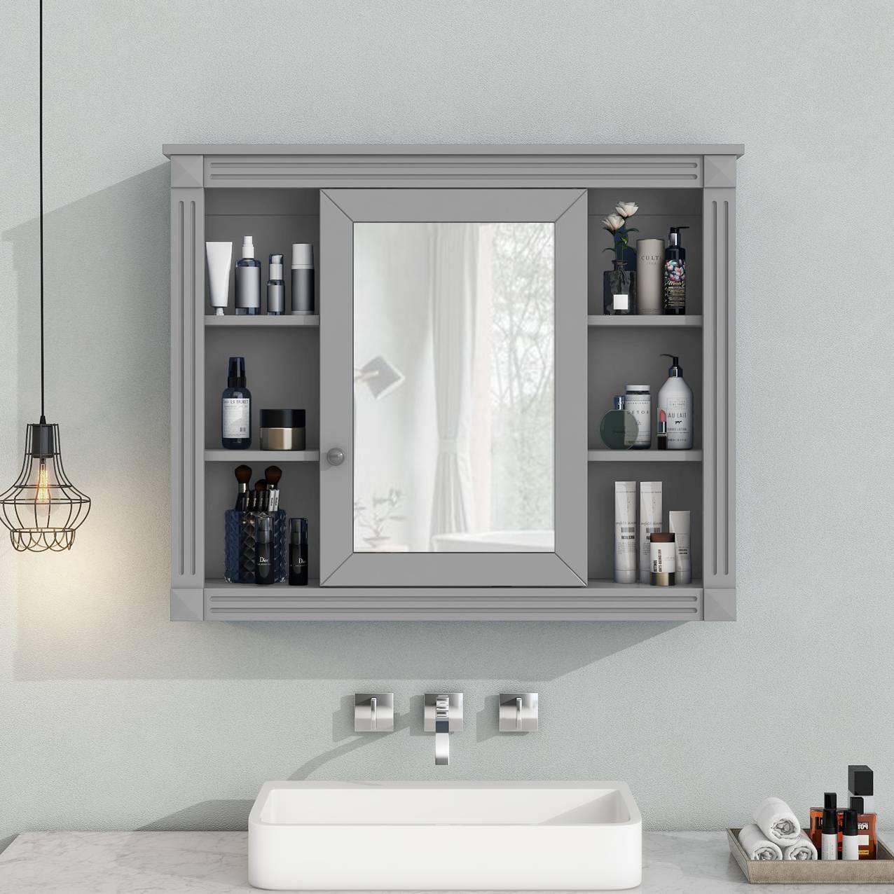 US Local Wall Mounted Bathroom Storage Cabinet Bathroom Wall Cabinet With Mirror