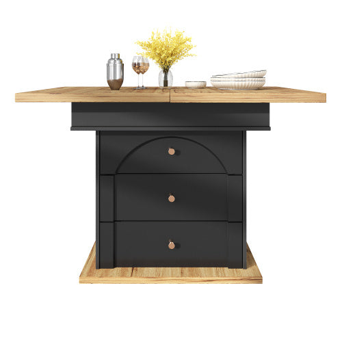 UK Local Telescopic Dining Table 110-140x80 Cm,Foldable Kitchen Table For 4-6 People, Extendable Dining Table, Space-saving Kitchen Table, For Kitchen And Living Room, Minimalist Cabinet Door Design, Black