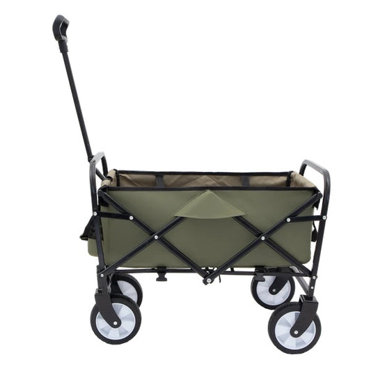 US Local Collapsible Foldable Wagon Cart With Strapping System, Beach Wagon , Utility Cart , Utility Wagon Grocery Cart For Camping Shopping Sports Gardeing Fishing Supports 225lbs ,All-Terrain Wheels Green