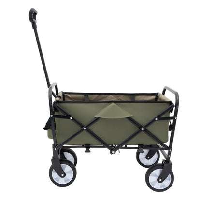 US Local Collapsible Foldable Wagon Cart With Strapping System, Beach Wagon , Utility Cart , Utility Wagon Grocery Cart For Camping Shopping Sports Gardeing Fishing Supports 225lbs ,All-Terrain Wheels Green