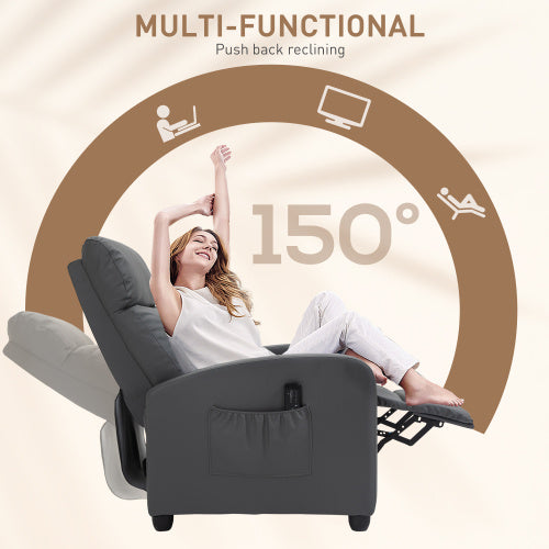 UK Local HOMCOM Recliner Armchair, Massage Faux Leather Push Back Reclining Chair With Adjustable Leg Rest, Side Pocket, For Home Living Room Theatre, Grey