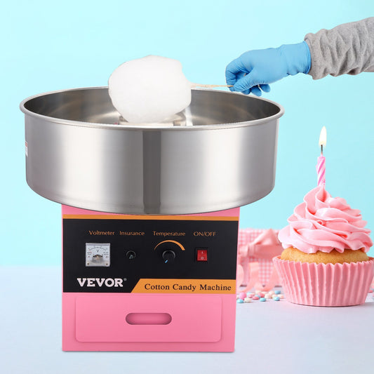 US Local VEVOR Electric Cotton Candy Machine, 1000W Candy Floss Maker, Commercial Cotton Candy Machine With Stainless Steel Bowl, Sugar Scoop, And Drawer, Perfect For Home Kids Birthday, Family Party Pink