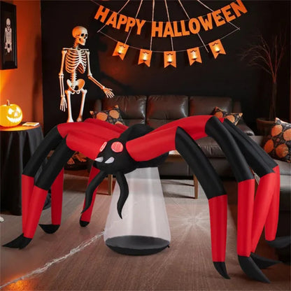 US Local 10ft Wide 5ft Tall Giant Halloween Inflatable Spider - LED Head Light   2 Red Eye Tunnel Lights, Black Red Color