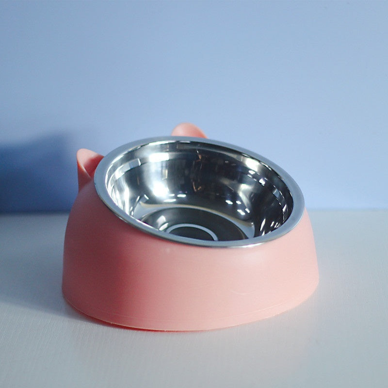 US Local Stainless Steel Dog Bowl Double Bowl Cervical Protection Oblique Mouth Hot Pet Food Basin Supplies