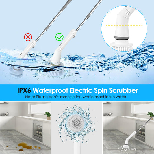 US Local 1Set Electric Spin Scrubber Cordless Rechargeable Telescopic Cleaning Brush 6 Replaceable Heads 2 Speed Adjustable Extension Arm Bathroom Tub Tile Floor