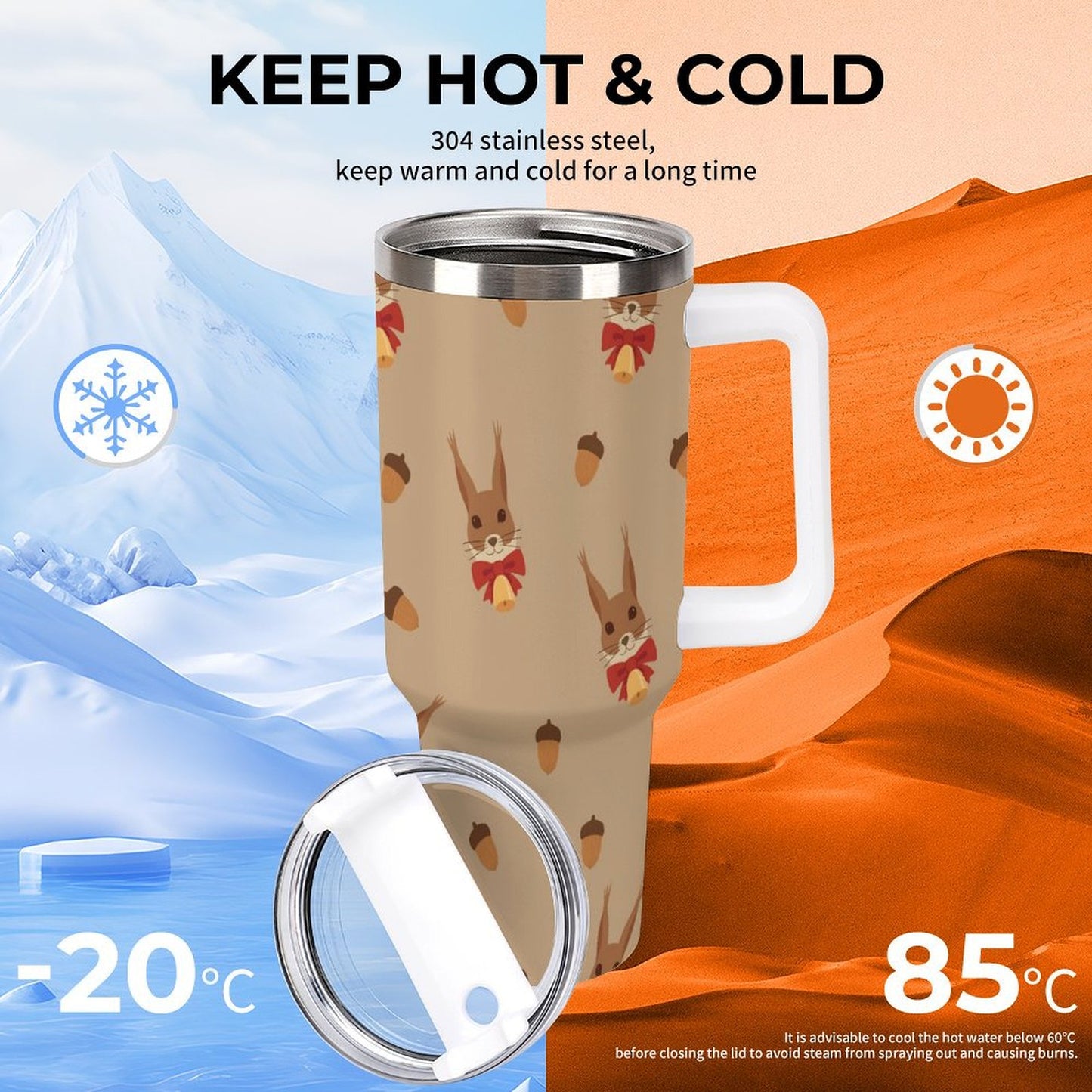 POD US Local 40 oz Large Capacity Car Cup Christmas Squirrel Nuts