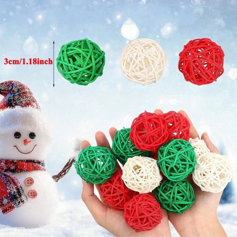 US Local 30 Pcs Christmas Rattan Balls Decorations Christmas Wicker Balls Decorative For Christmas Home Decor DIY Vase Bowl Filler Ornament Table Decoration
