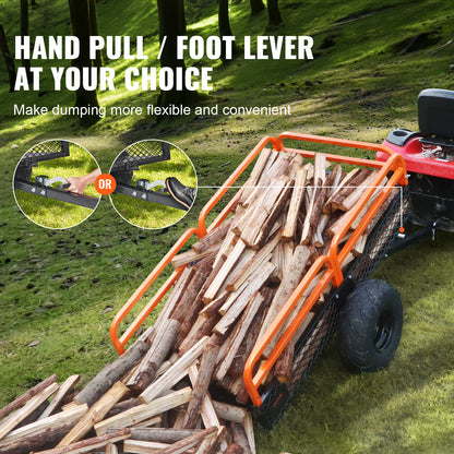 US Local VEVOR Heavy Duty Steel ATV Dump Trailer, 1500-Pound Load Capacity 15 Cubic Feet, Tow Behind Dump Cart Garden Trailer, With Removable Sides And 2 Tires, For Mowers, Tractors, ATV, UTV