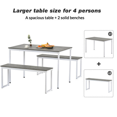UK Local 3-Piece Dining Table And Bench Set 4-Person Space-Saving Dinette For Kitchen Patio Outdoor Grey White