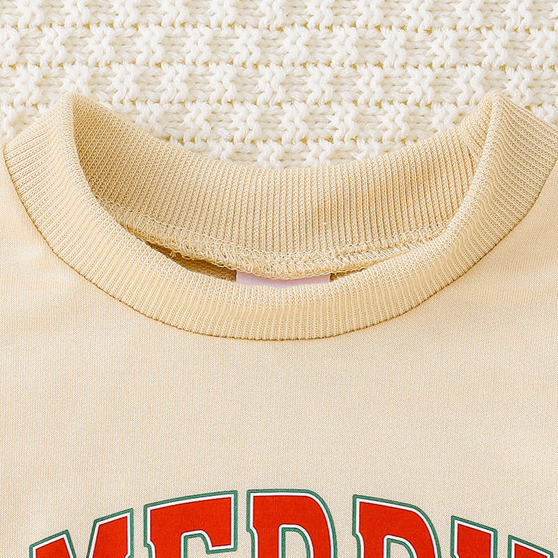 US Local Baby Girls 2Pcs Christmas Outfits MERRY Christmas Letter Print Round Neck Long Sleeve Sweatshirt & Pants Set