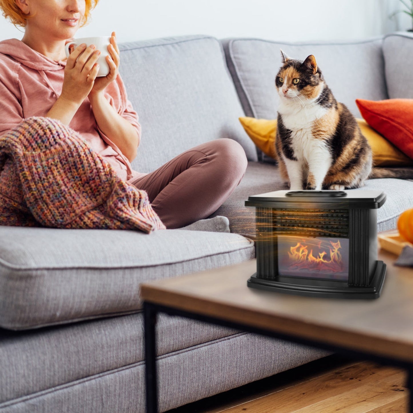 US Local 1 Pc Electric Fireplace Heater 800W Artificial Flame Stove Heater With Accurate Digital Thermostat Timer Setting Remote Control Overheating Protection For Office Bedroom