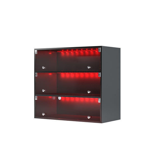 US Local Black LED Light Shoe Box With Three Layers And Glass Door