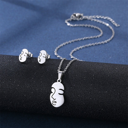 Stainless Steel Necklace Ear Stud Combination Suit