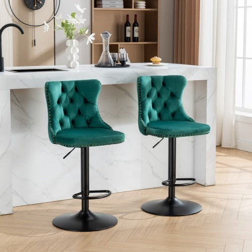 US Local Swivel Velvet Barstools Adjusatble Seat Height From 25-33 Inch Green,Set Of 2