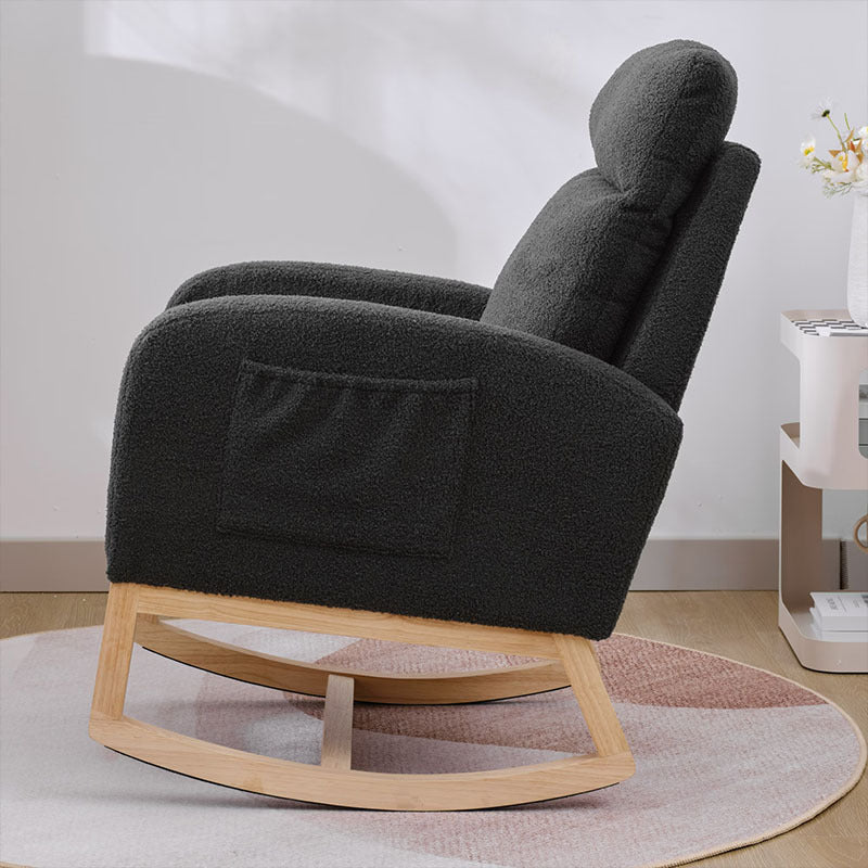 US Local Modern Accent Rocking Chair Rocking Chair With Solid Wood Legs, Upholstered Nursery Glider Rocker, Comfy Armchair With Side Pocket, Living Room Lounge Arm Chair With High Backrest