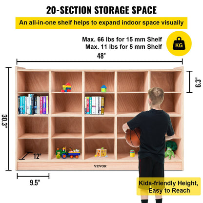 US Local VEVOR Cubby Wooden Storage Unit 20 Cubby Storage Unit Classroom 30 Inch High Plywood Wooden Cubbies For Classroom