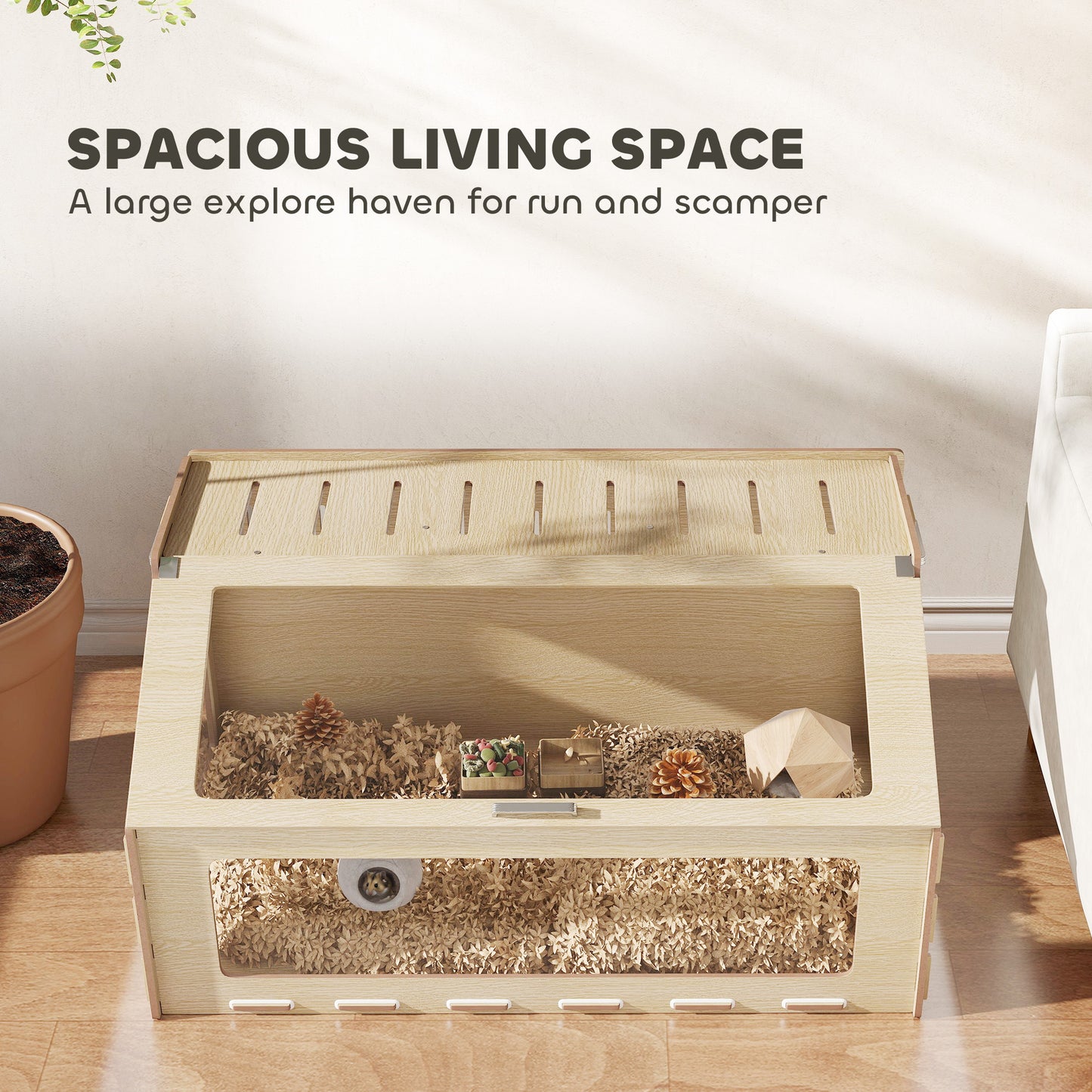 US Local 39 Inch Hamster Cage Habitat With Acrylic Window & Openable Top For Hamster, Gerbil, Guinea Pig, Rat, Oak