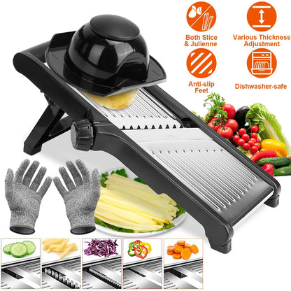 US Local 1 Pc Mandoline Food Slicer Stainless Steel Food Cutter Vegetable Fruit Chopper Grater Peeler Kitchen Julienne Slicer With 5 Adjustable Blades Food Holder