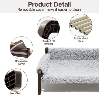 MEWOOFUN Elevated Pet Bed - Raised Cat & Small Dog Couch With Washable Cover & Non-Slip Base, Supports 44 Lbs For Indoor Outdoor Use Plush Grey
