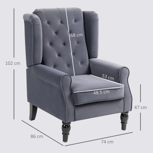 UK Local HOMCOM Wingback Accent Chair, Retro Upholstered Button Tufted Occasional Chair For Living Room And Bedroom, Charcoal Grey