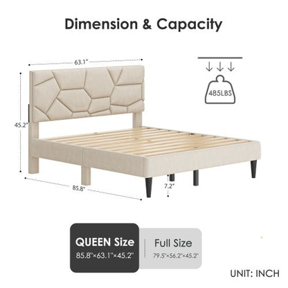 US Local Queen Bed Frame, Linen Storage Headboard, Strong And Stable, No Noise, No Box Spring, Easy To Assemble