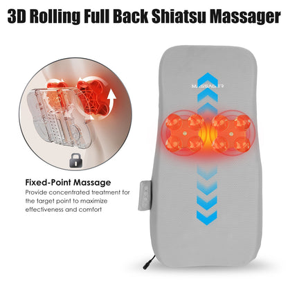 US Local 1 Set Full Back Massager With Rolling Kneading Nodes Soothing Heating 3D Deep Tissue Shiatsu Chair Massage Pad For Lumbar Upper Lower Back Gift For Women Men