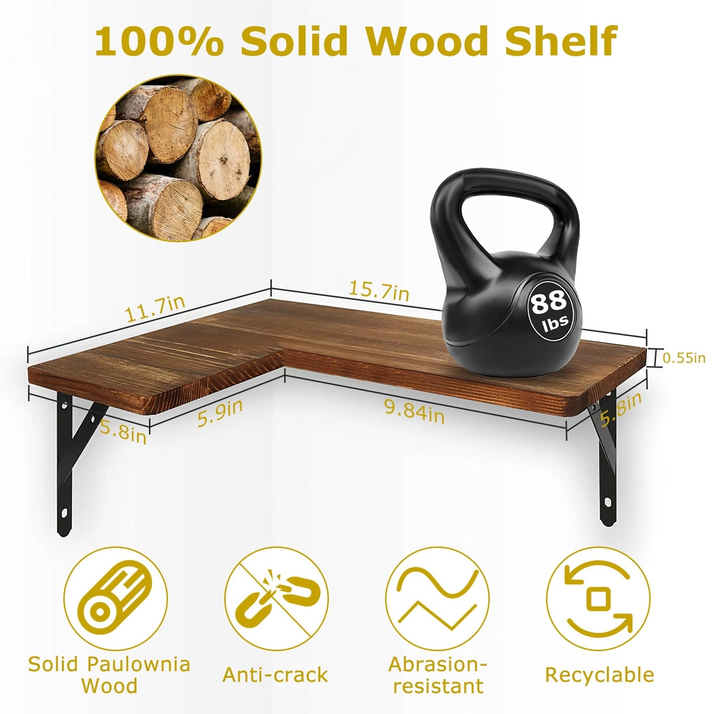 US Local 4Packs Per Set Corner Floating Shelf Wall Mount Display Storage Shelf Organizer Wood Metal Bedroom Living Room Decoration