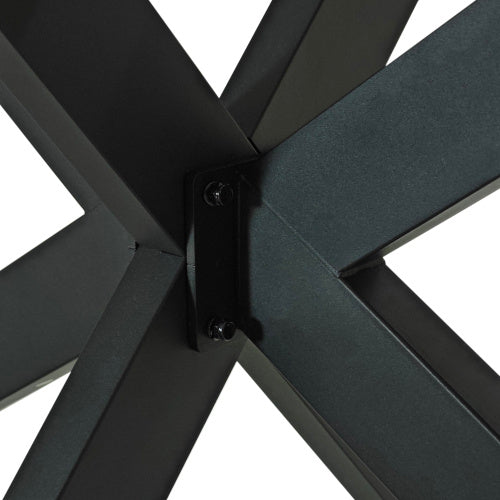 US Local Retro Rectangular Stretch Dining Table, Antique Wood Top And Black Relief Plate, Black Fine Sand Cross Iron Foot Base Dining Table, With Storage Box