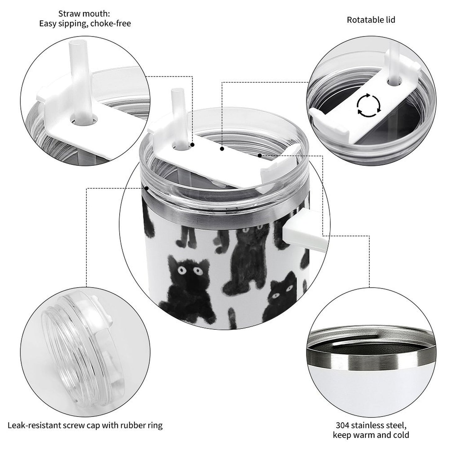 PHDT00228 POD US Local Tumbler 40 oz Large Capacity Car Cup Black Cat