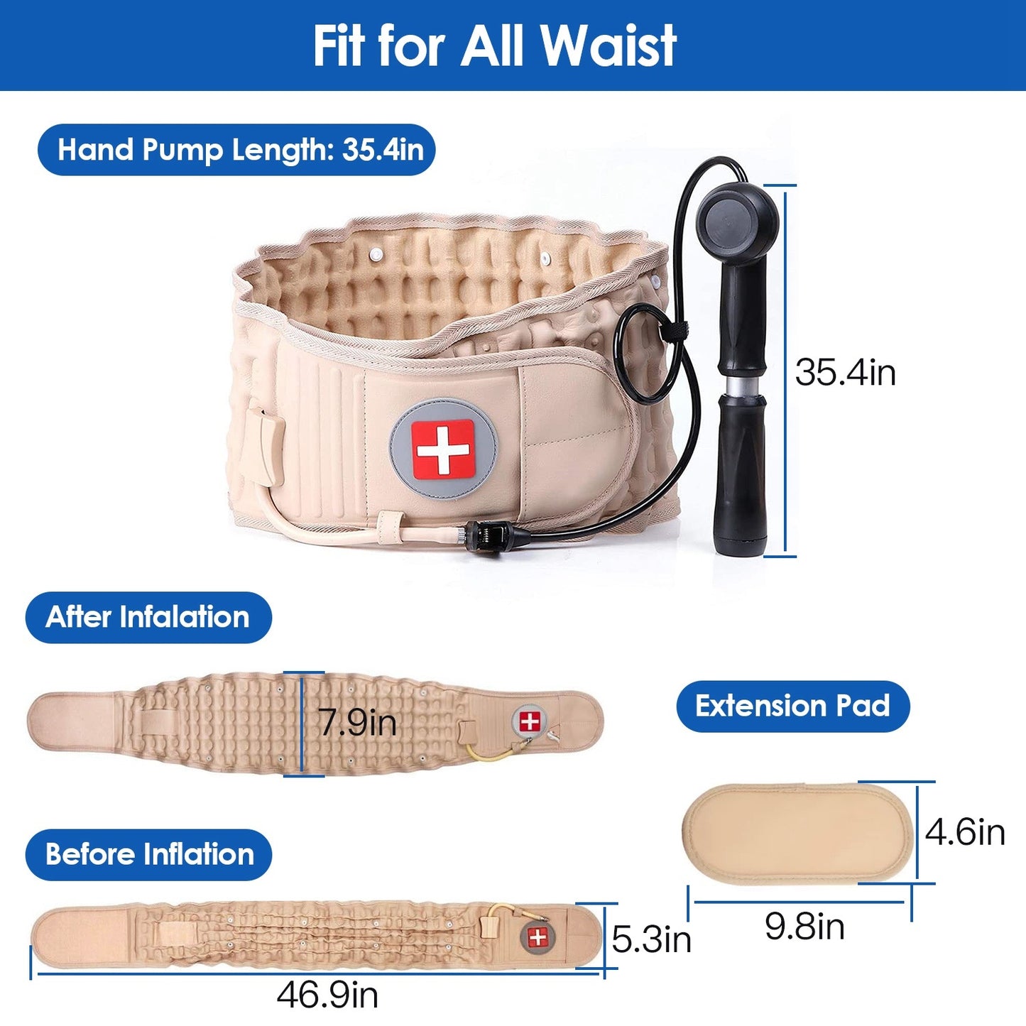 US Local 1 Pc Decompression Back Belt Lumbar Spine Support Lower Back Air Traction Device With Extension Pad For Men Women Pain Relief Fit For All Waist