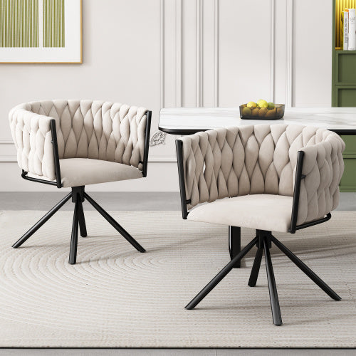 UK Local Velvet Dining Chair, Single Light Luxury Living Room Bedroom Swivel Chair, Leisure Swivel Chair With Four Metal Support Legs, Beige
