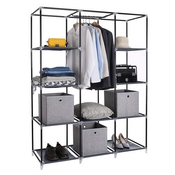 US Local Non Woven Wardrobe 4 Layers 10 Grids 130 X 45 X 167cm - Gray
