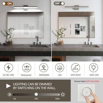 US Local Modern Bathroom Light Fixtures Dimmable LED Vanity Lights Chrome Lamps For Bathover Mirror 24 Inch Vanity Sconces Indoor 12W Bar Lighting For Bathrooms Restroom Bedroom 6000K Wall Light For Bathroom