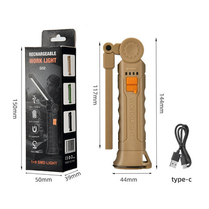 US Local USB Rechargeable LED COB Work Light Mechanic Flashlight Lamp Magnetic Folding Torch Camping Light