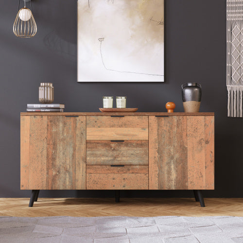 UK Local Sideboard Storage Cupboard Kitchen Buffet Sideboard TV Cabinet With Adjustable Shelves Dresser Vertical Cabinet Three Drawers For Living Room Dining Room Bedroom Vintage Brown 140cm